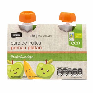 Imagen de BONPREU Puré de fruites poma i plàtan ecològic