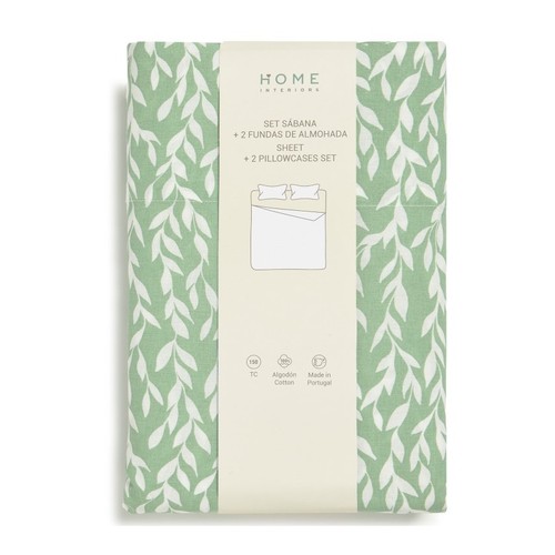 HOME INTERIORS Joc 1 llençol i 2 fundes de coixí Verd de 180cm