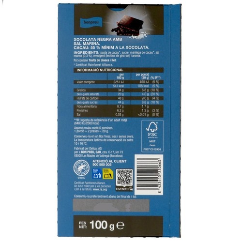 BONPREU Xocolata negra amb sal marina