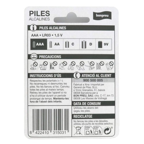 BONPREU Piles alcalines AAA LR03