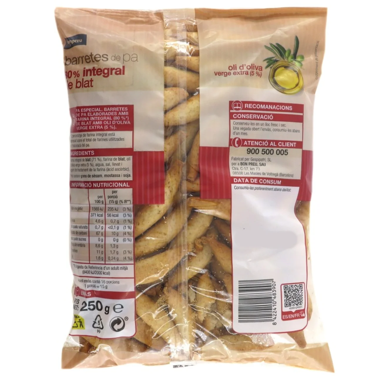 BONPREU Barritas de pan 80% integrales de trigo