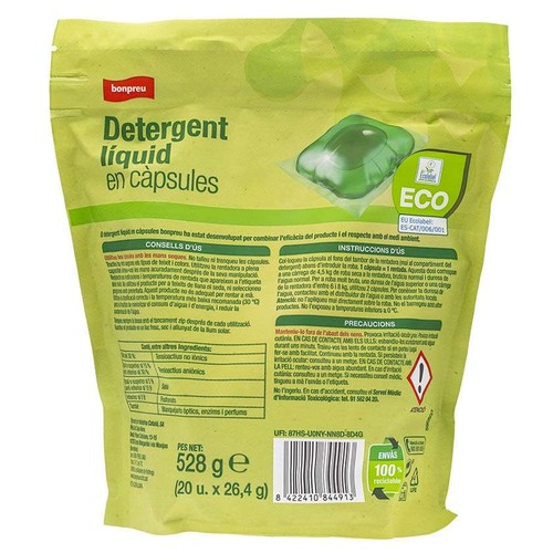 BONPREU Detergent líquid en càpsules ecològic de 20 dosis