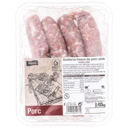 BONPREU Botifarra fresca de porc amb rovellons