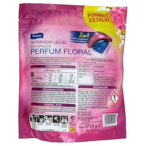 BONPREU Detergent líquid en càpsules perfum floral 2en1 de 24 dosis