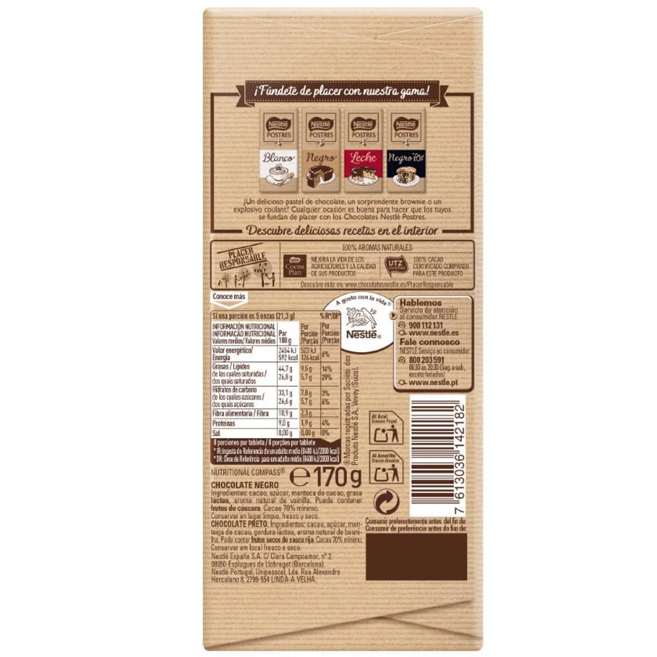 Chocolate negro 70% para fundir