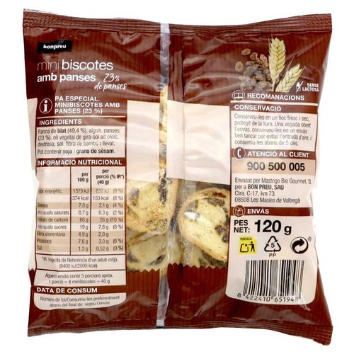 BONPREU Biscotes mini amb panses