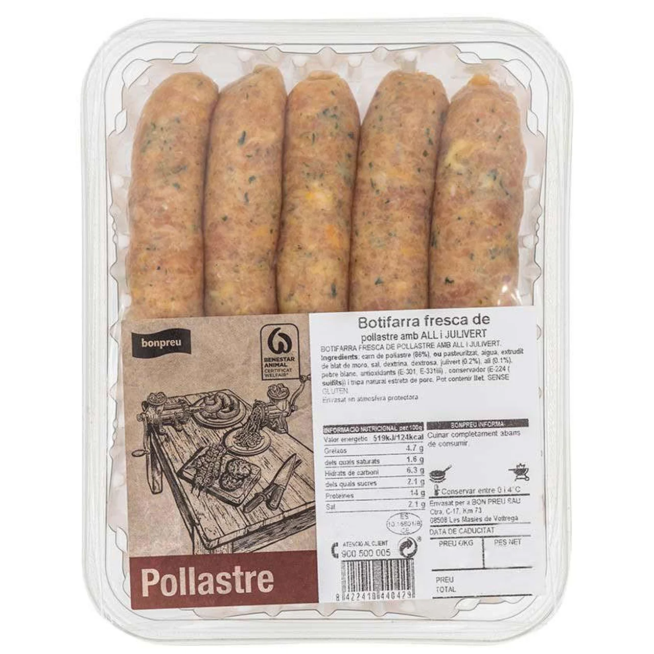 BONPREU Butifarra de pollo con ajo y perejil