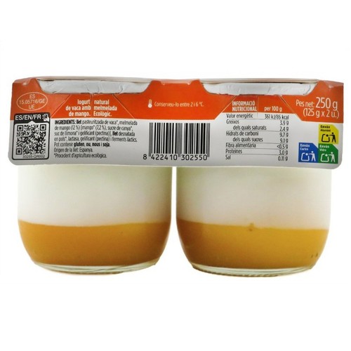TERRA I TAST Iogurt natural amb melmelada de mango ecològic