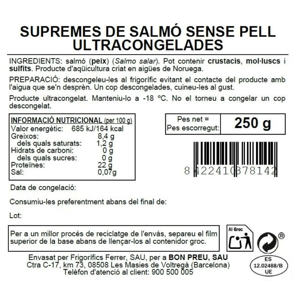 BONPREU Supremas de salmón sin piel