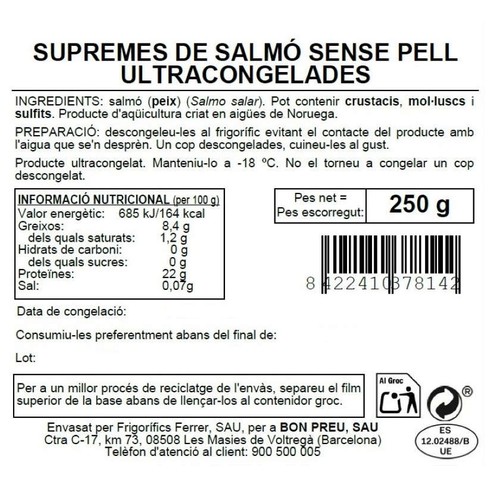 BONPREU Supremes de salmó sense pell