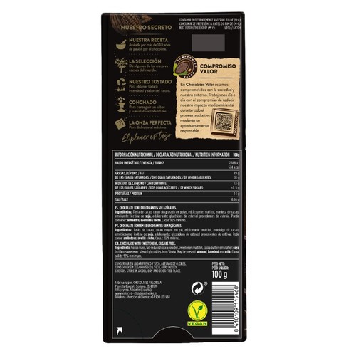 VALOR Xocolata 92% sense sucres