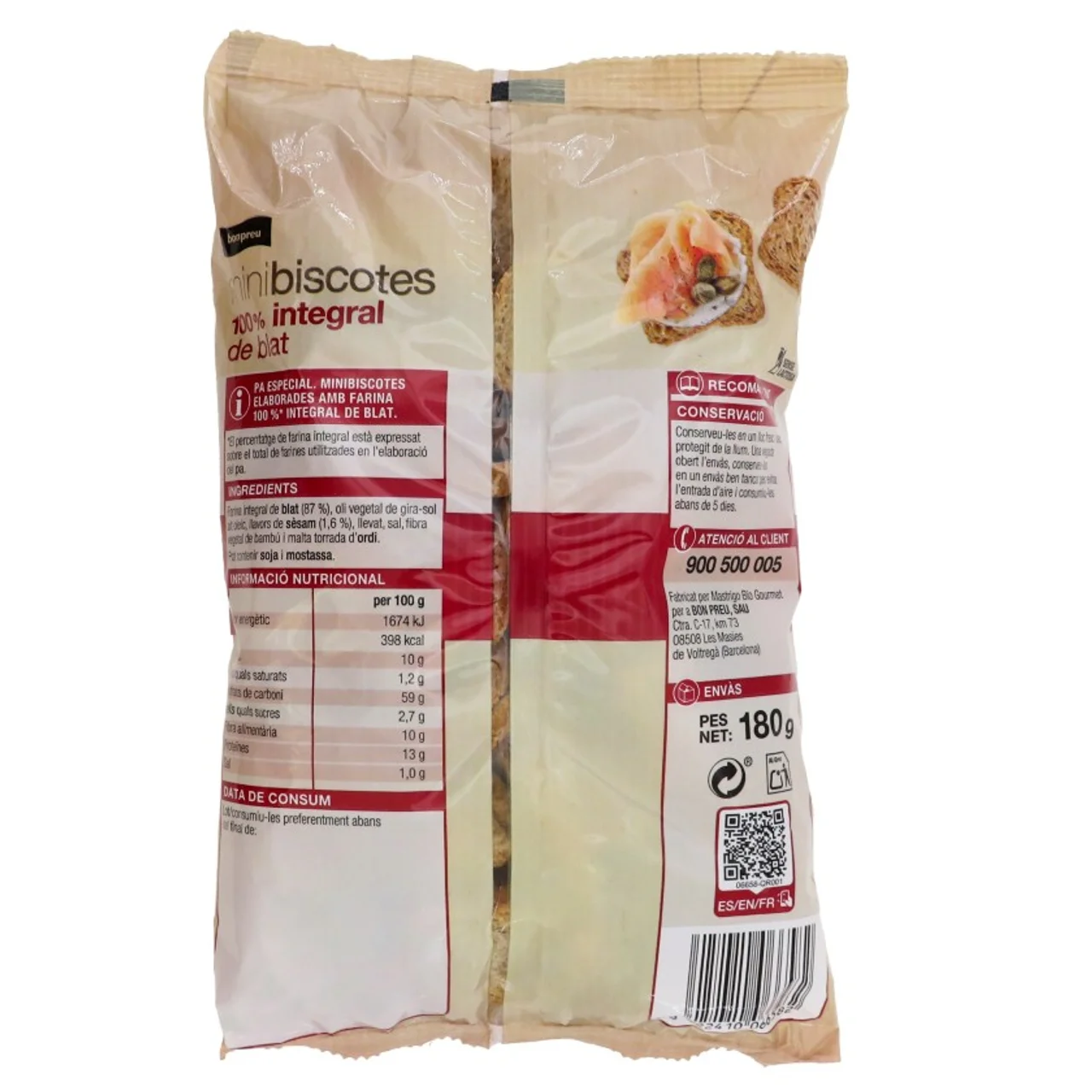 BONPREU Mini biscotes 100 % integral de trigo