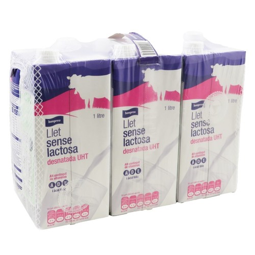 BONPREU Llet sense lactosa desnatada UHT 6x1L en cartró