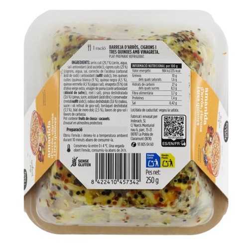 TERRA I TAST Amanida d'arròs, cigrons i tres quinoes amb vinagreta