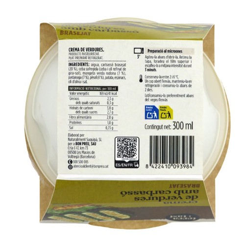 TERRA I TAST Crema de verdures amb carbassó brasejat