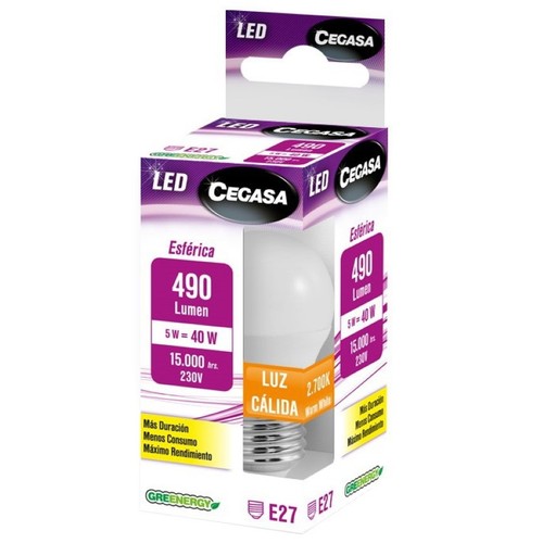CEGASA Bombeta Led E27 llum càlida 5W-2700K