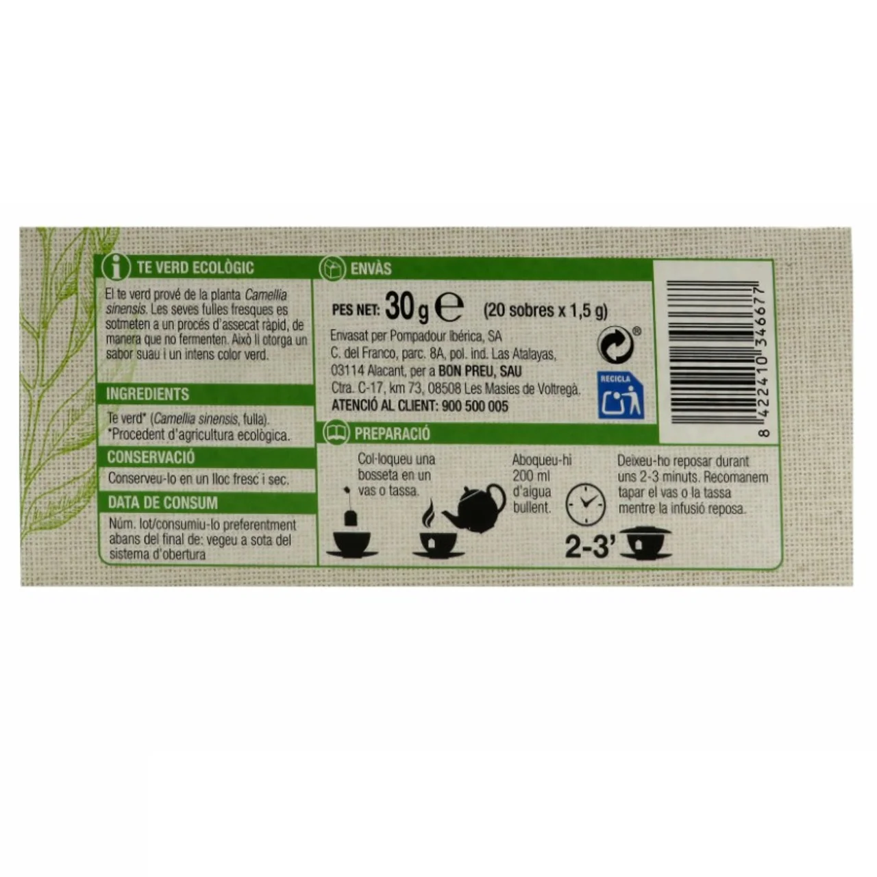 BONPREU Té verde ecológico