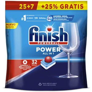 FINISH POWER Detergent rentavaixelles All in 1 en bossa de 32 càpsules