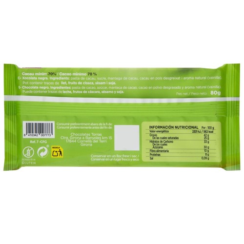 TORRAS Xocolata 70% cacau del Girona Km0
