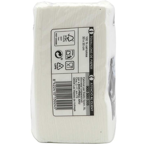 BONPREU Tovallons de paper blancs 30x30 cm 100 unitats