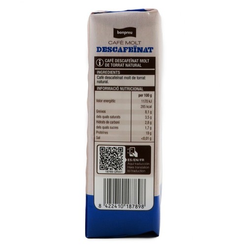 BONPREU Cafè molt descafeïnat de torrat natural