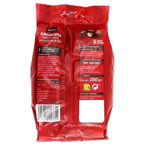 BONPREU Cacauets banyats amb xocolata amb llet