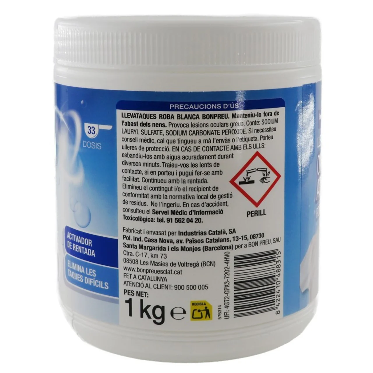 BONPREU Activador de lavado oxígeno activo ropa blanca 33 dosis