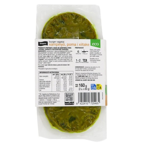 BONPREU Burger vegetal de xampinyó, poma i xiitake ecològica