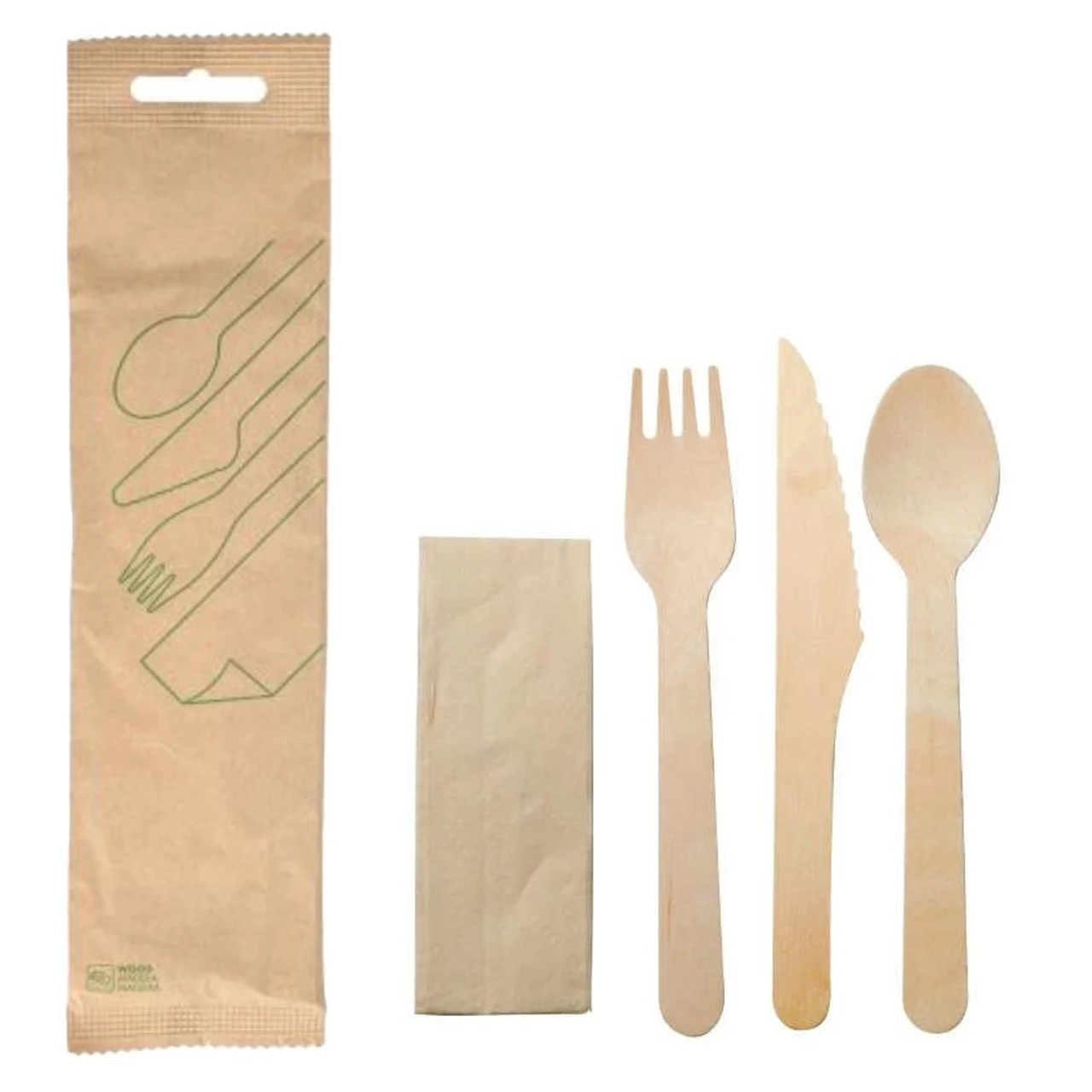 Juego de cubiertos de madera "pure" con servilleta