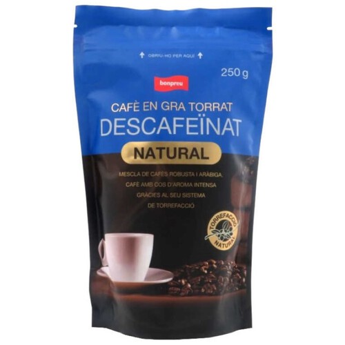 BONPREU Cafè en gra torrat descafeïnat natural