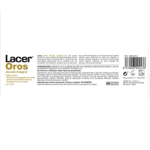 LACER OROS Pasta dentífrica amb fluor Triple Acció