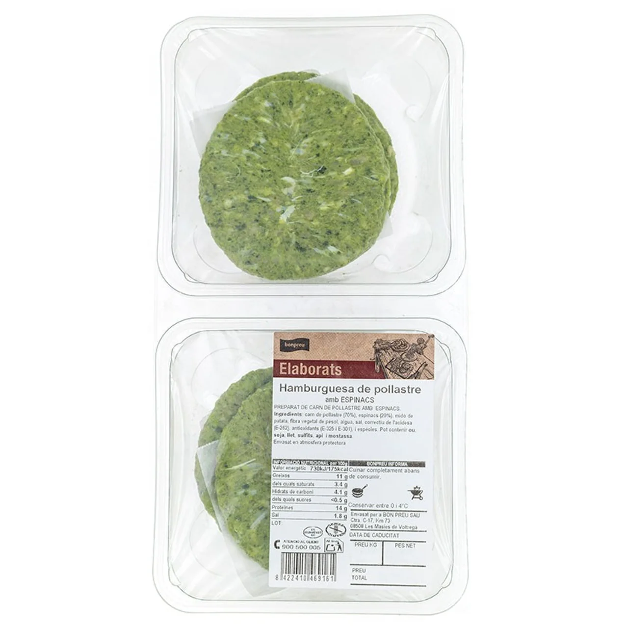 BONPREU Hamburguesa de pollo con espinacas