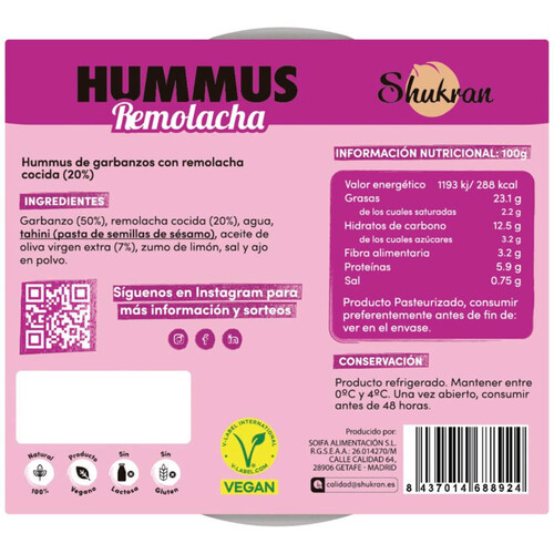 SHUKRAN Hummus de remolatxa