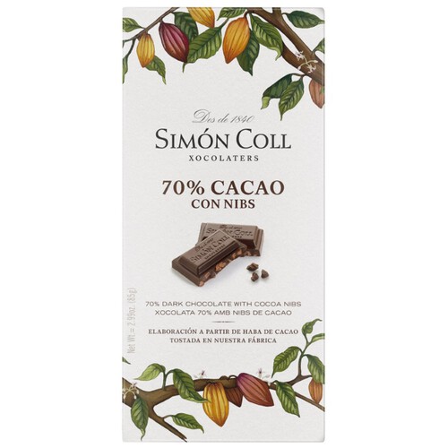 SIMÓN COLL Xocolata negra 70% amb nibs Km0