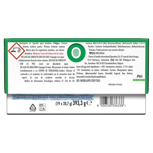ARIEL Detergent en càpsules pel·li i manta de 19 dosis