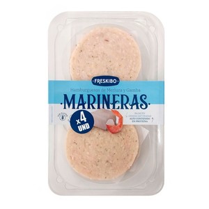 Imagen de MARINERAS FRESKIBO Hamburguesa de lluç i gambes en safata de 4 unitats