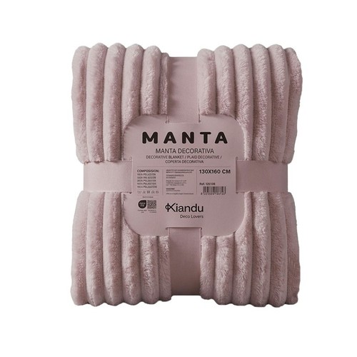 KIANDU Manta franela ratlles rosa 130x160