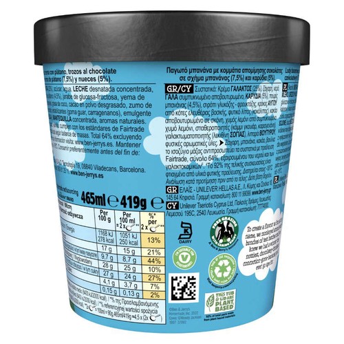 BEN&JERRY'S Gelat de platàn i nous Chunky Monkey