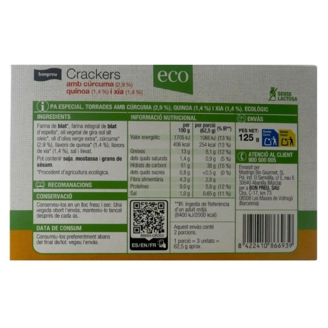BONPREU Crackers con cúrcuma, quinoa y chía