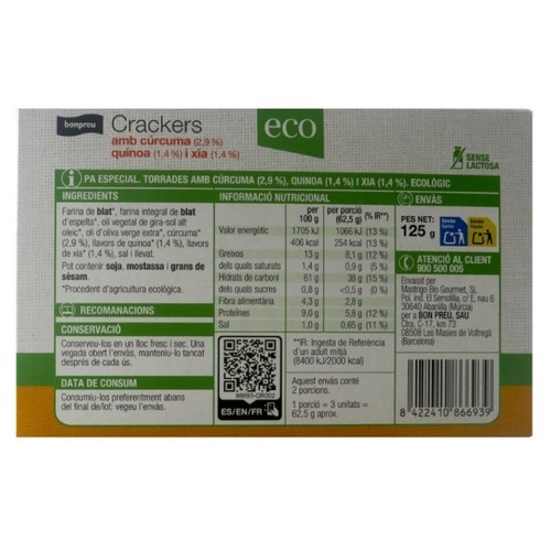 BONPREU Crackers amb cúrcuma, quinoa i xia