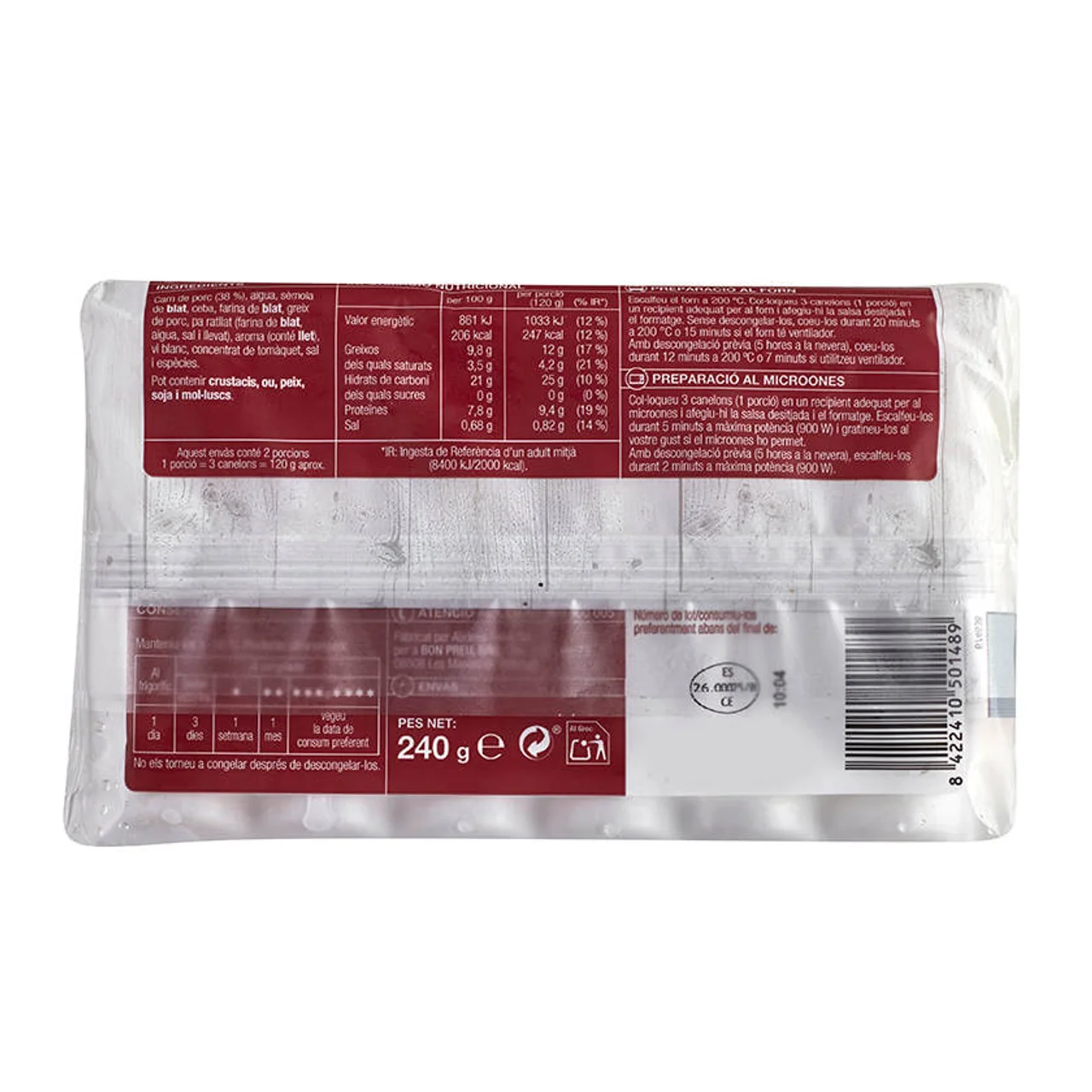 BONPREU Canelones de carne sin bechamel 6ud.