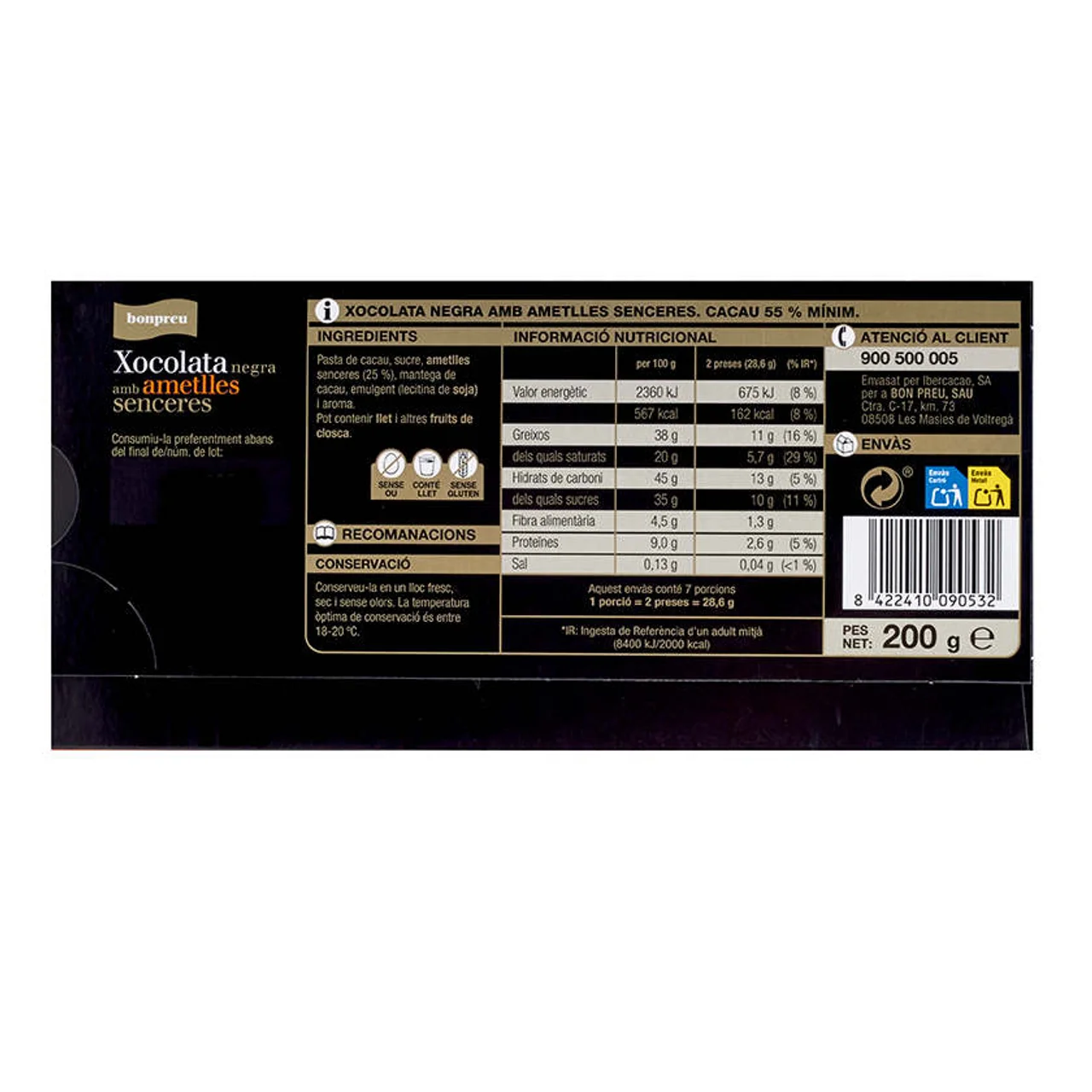 BONPREU Chocolate negro con almendras enteras