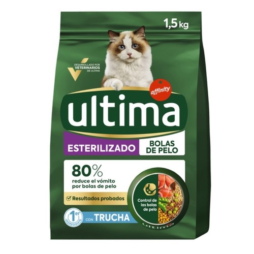 ULTIMA Menjar de truita per a gat esterilitzat boles de pèl