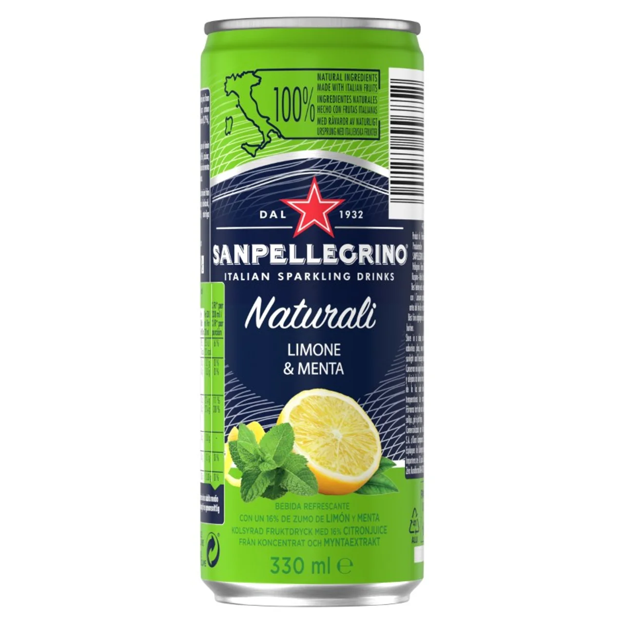Agua con gas con sabor a limón y menta 33 cl en lata