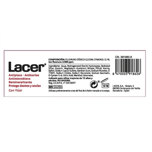 LACER Pasta dentífrica amb fluor