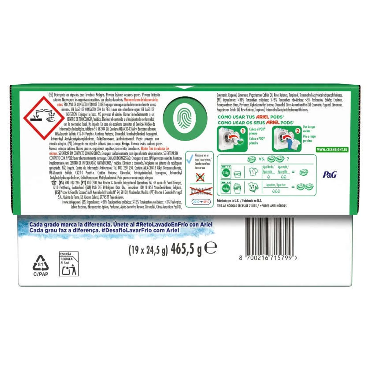 Detergente en cápsulas Poder Quitamanchas de 19 dosis