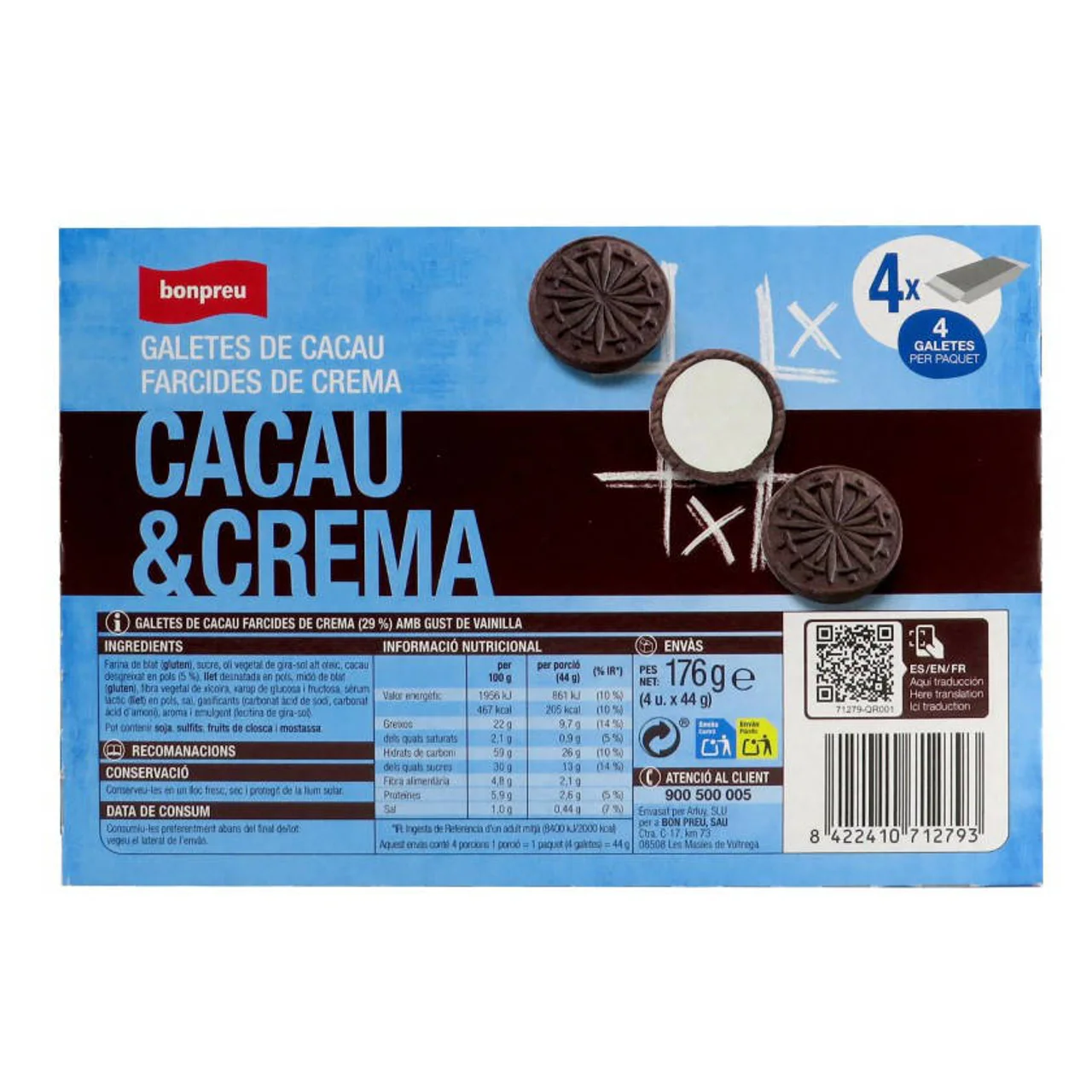 BONPREU Galletas de cacao rellenas de crema