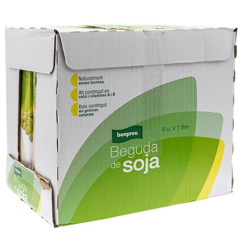 BONPREU Beguda de soja calci i vitamines 6x1L en cartró