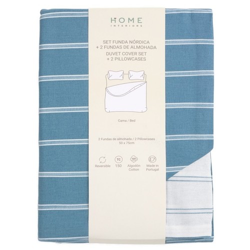 HOME INTERIORS Joc 1 funda nòrdica i 2 fundes de coixí blau 90 cm