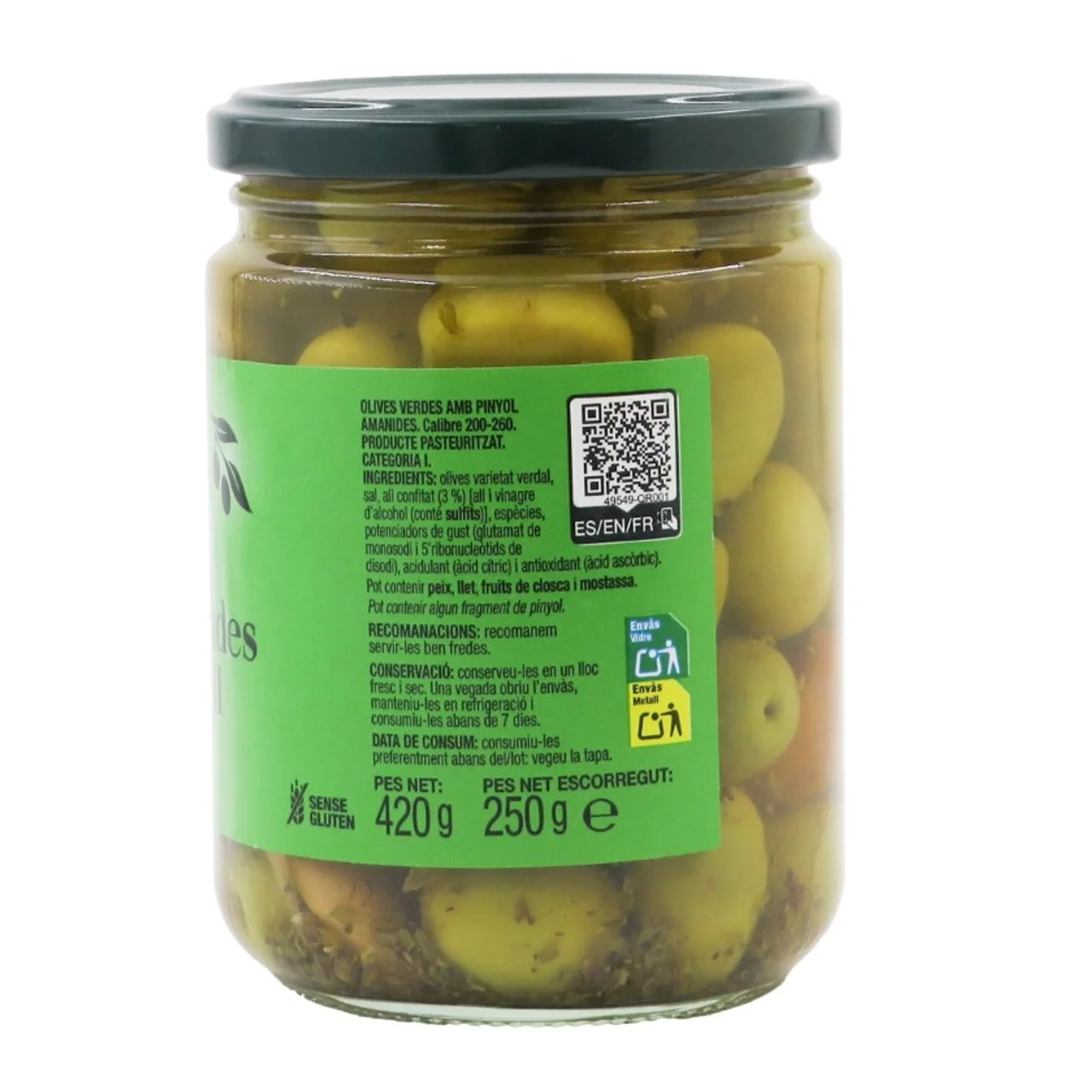 BONPREU Aceitunas con hueso adobadas con ajo